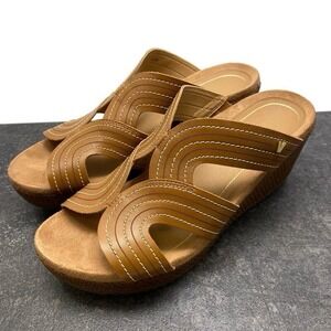 Vionic Malorie Tan Natural Raffia Women's 8.5 Open Peep Toe Wedge Sandals Shoes